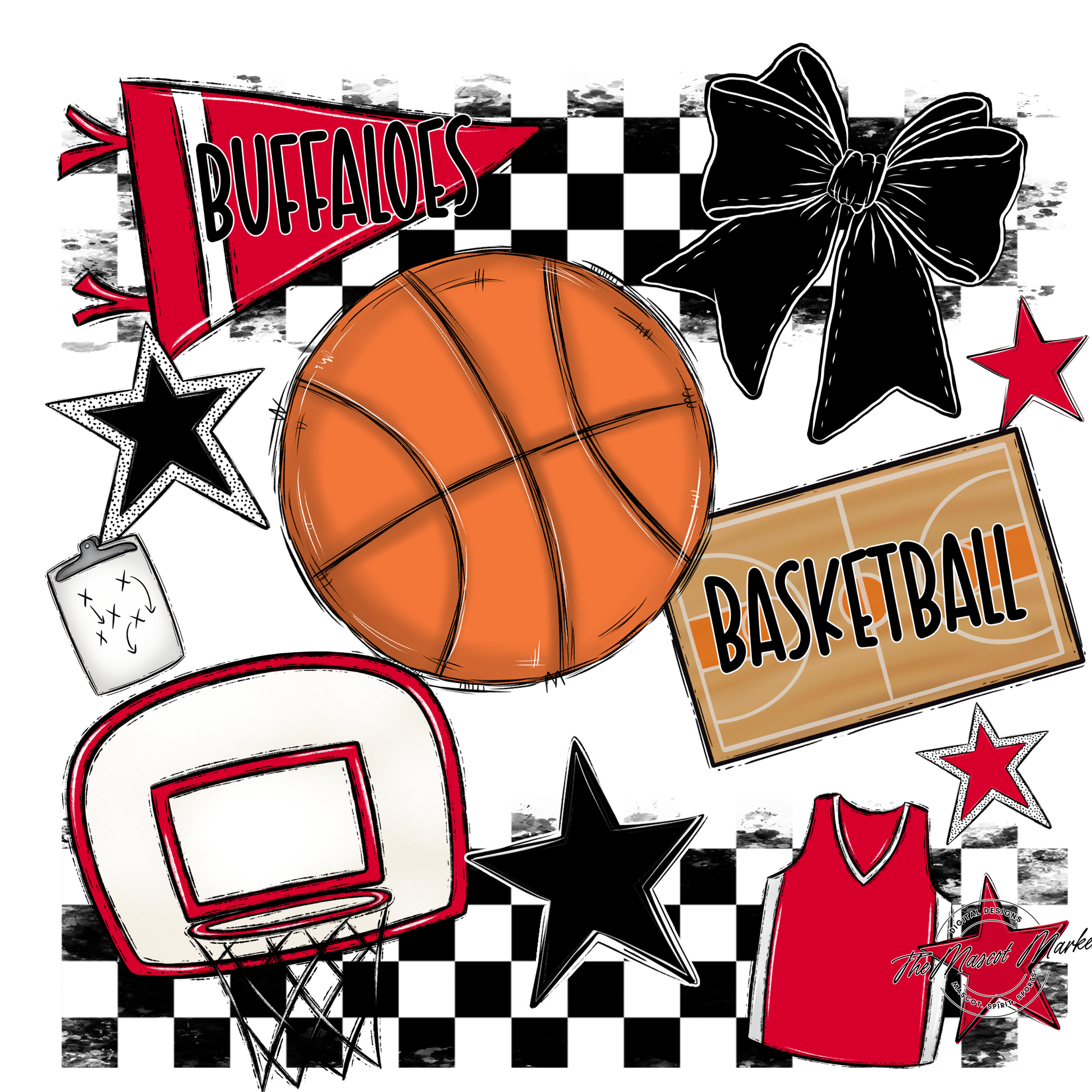 Buffaloes Checkers Basketball Spirit Design-Red
