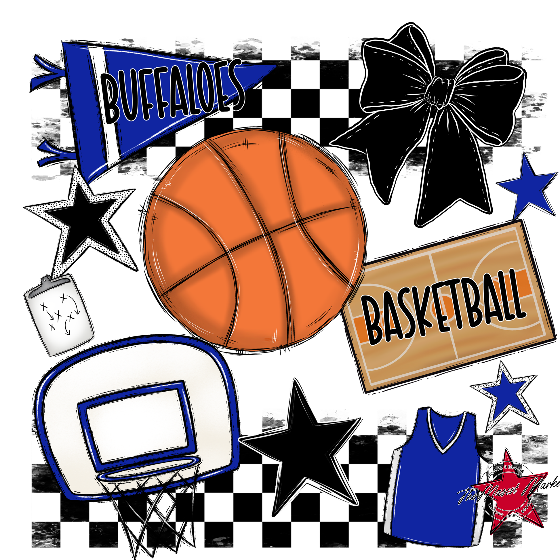 Buffaloes Checkers Basketball Spirit Design-Royal Blue