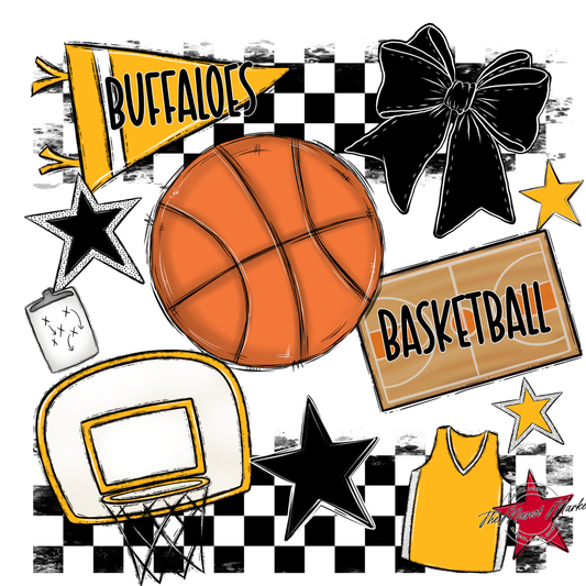 Buffaloes Checkers Basketball Spirit Design-Yellow