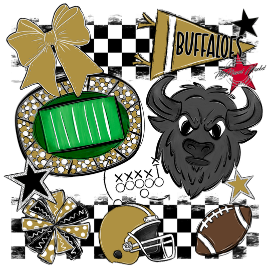 Buffaloes Checkers Mascot Spirit Design-Gold