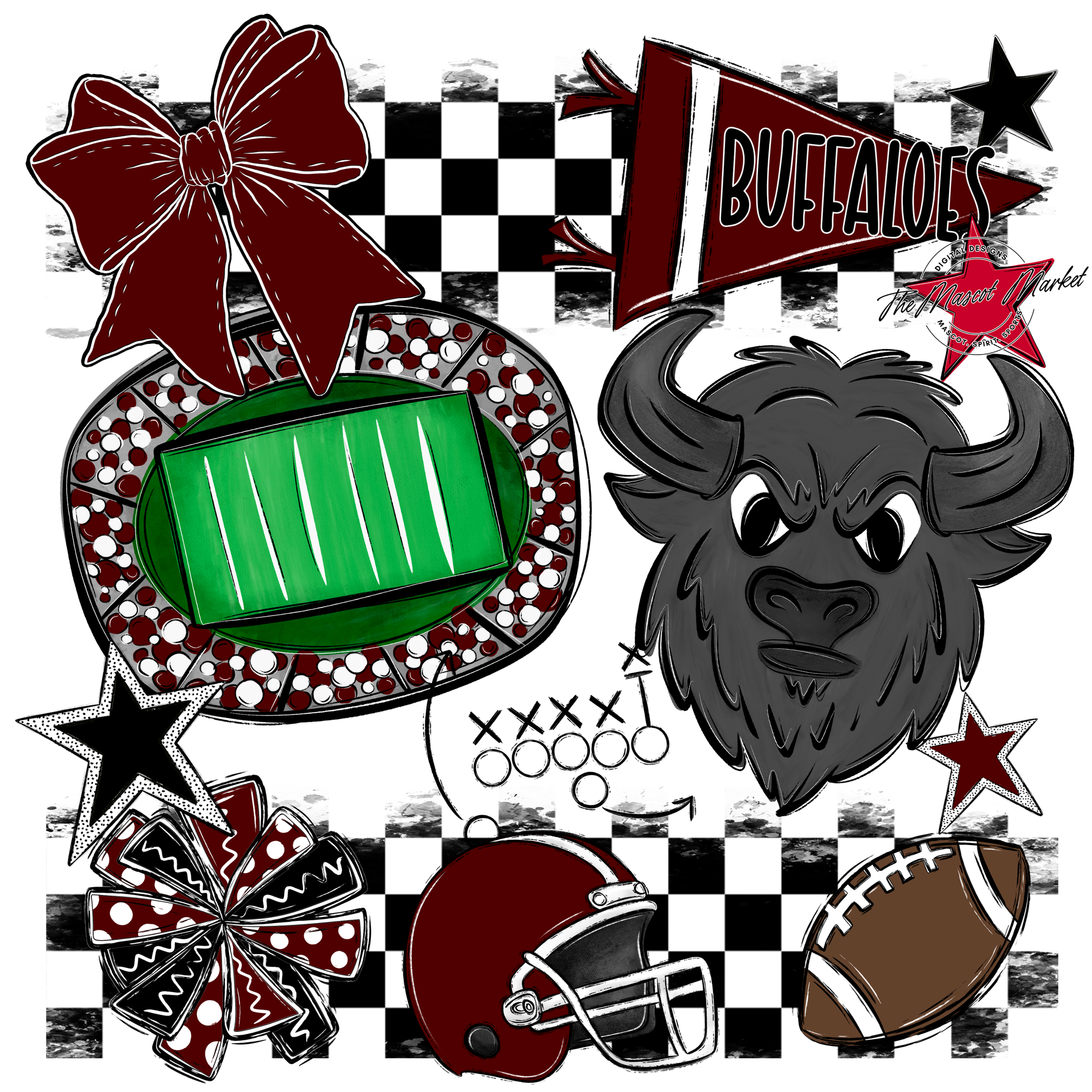 Buffaloes Checkers Mascot Spirit Design-Maroon