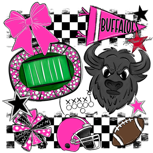 Buffaloes Checkers Mascot Spirit Design-Pink