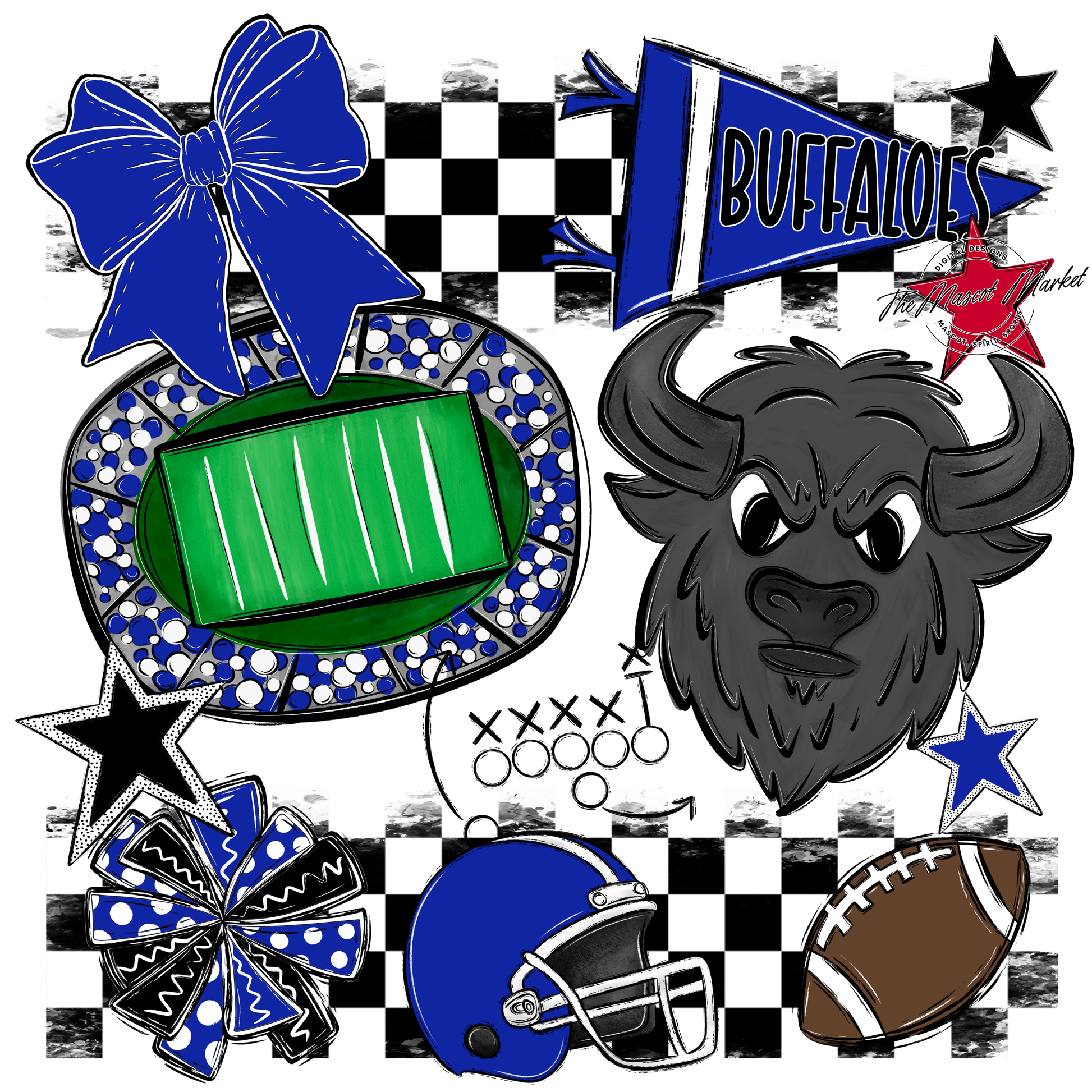 Buffaloes Checkers Mascot Spirit Design-Royal Blue