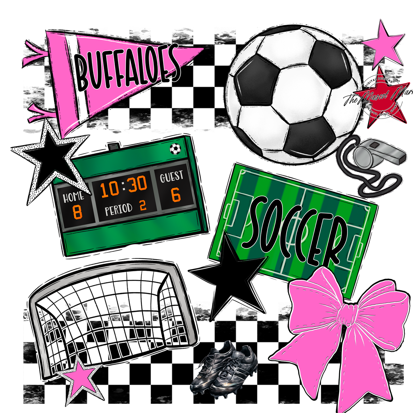 Buffaloes Checkers Soccer Spirit Design-Baby Pink