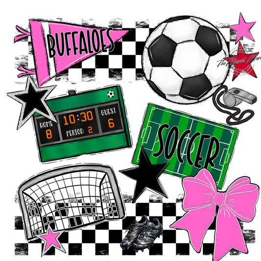 Buffaloes Checkers Soccer Spirit Design-Baby Pink
