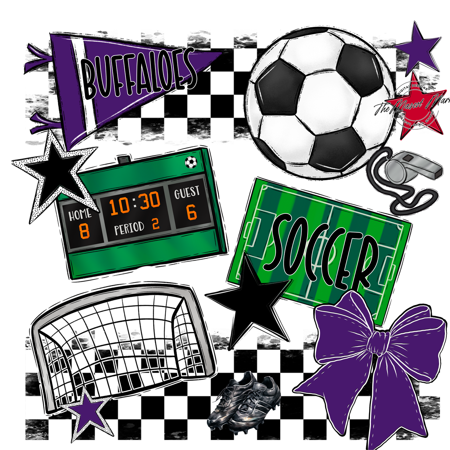 Buffaloes Checkers Soccer Spirit Design-Purple