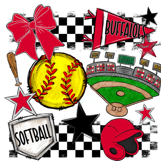 Buffaloes Checkers Softball Spirit Design-Red