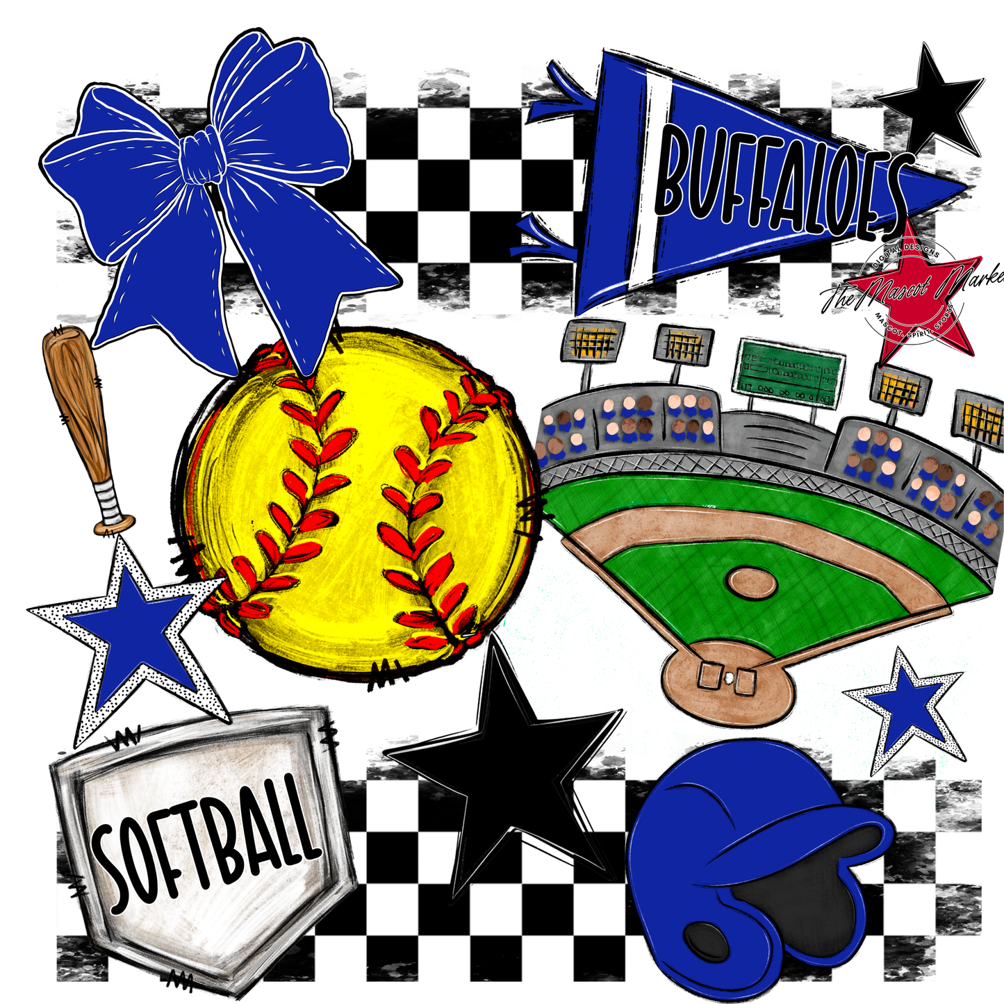 Buffaloes Checkers Softball Spirit Design-Royal Blue