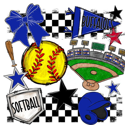 Buffaloes Checkers Softball Spirit Design-Royal Blue