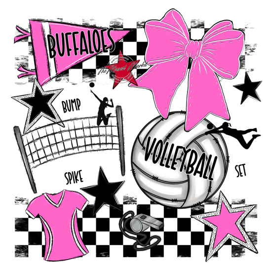Buffaloes Checkers Volleyball Spirit Design-Baby Pink