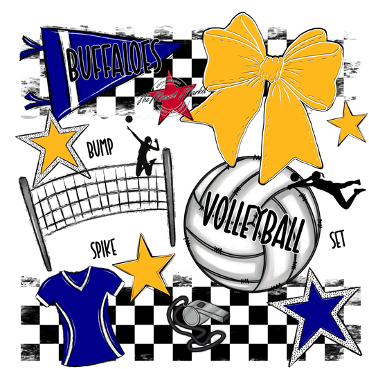 Buffaloes Checkers Volleyball Spirit Design-Blue-Yellow