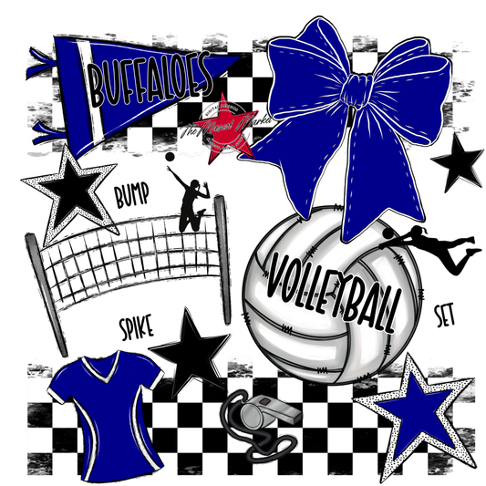 Buffaloes Checkers Volleyball Spirit Design-Blue