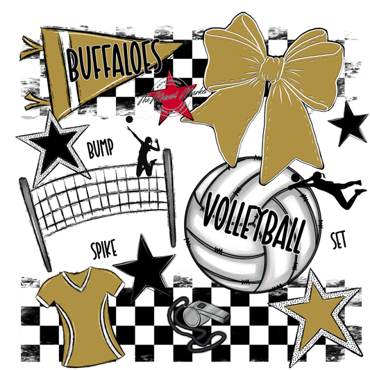 Buffaloes Checkers Volleyball Spirit Design-Gold