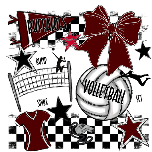Buffaloes Checkers Volleyball Spirit Design-Maroon