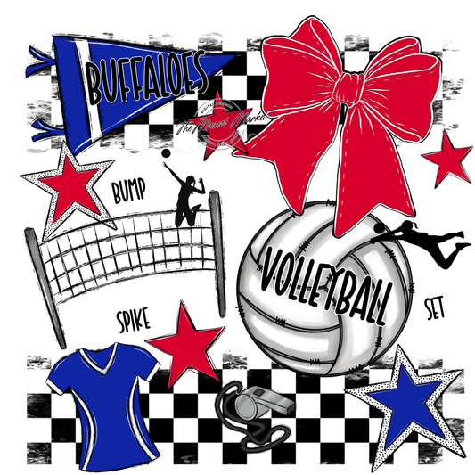 Buffaloes Checkers Volleyball Spirit Design-Royal Blue-Red