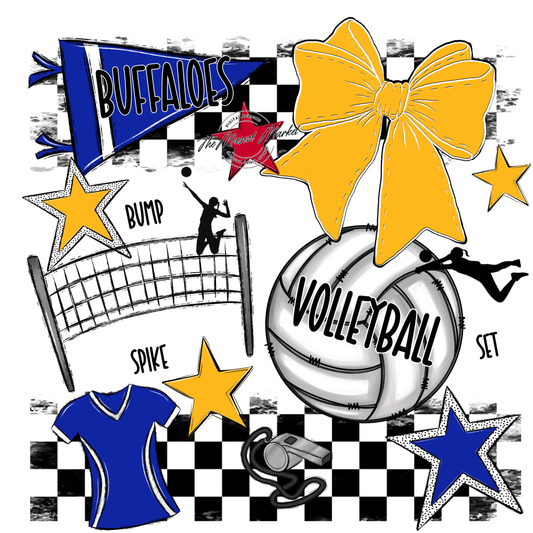 Buffaloes Checkers Volleyball Spirit Design-Royal Blue-Yellow