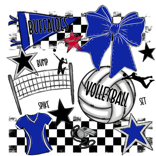 Buffaloes Checkers Volleyball Spirit Design-Royal Blue
