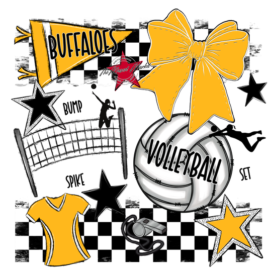 Buffaloes Checkers Volleyball Spirit Design-Yellow