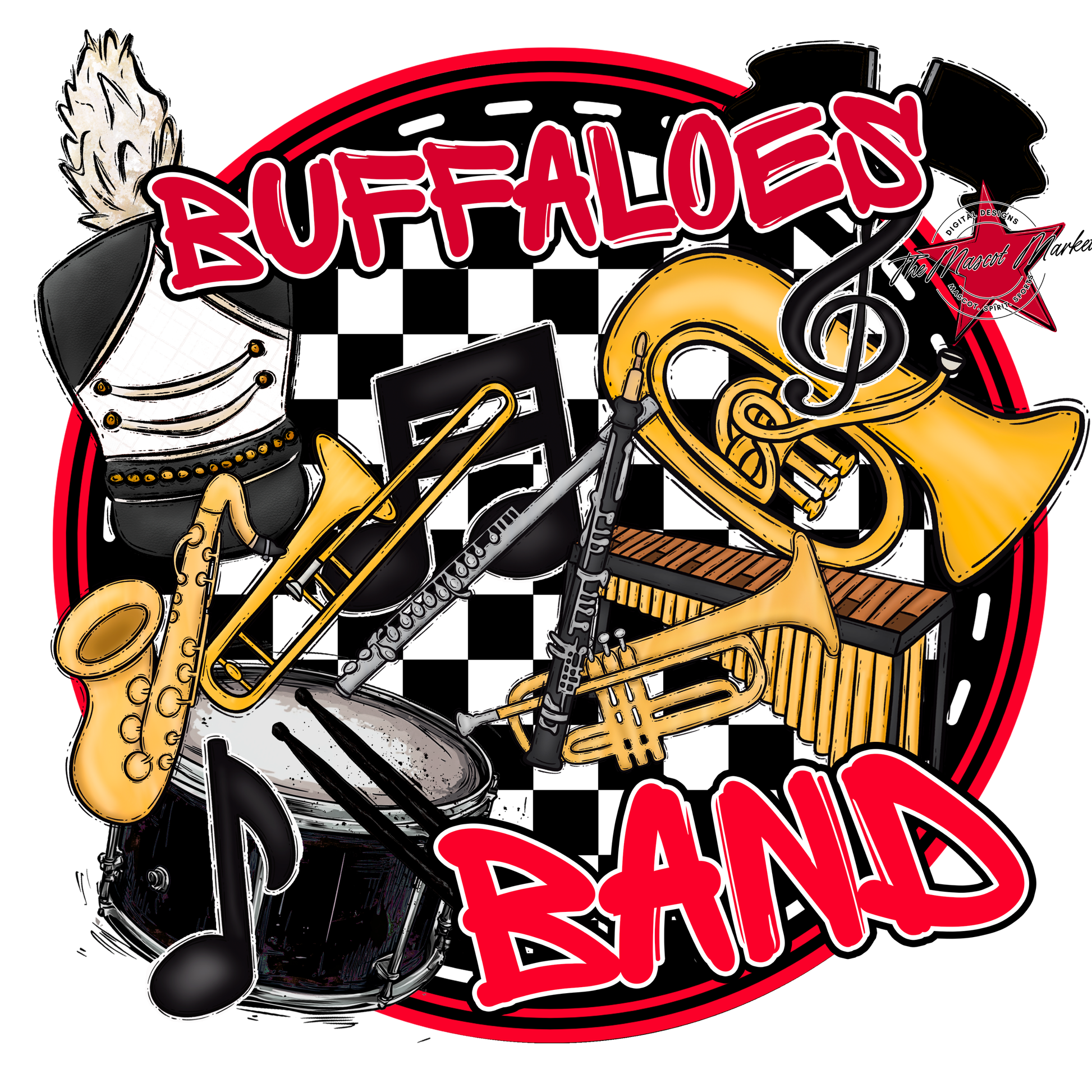 Buffaloes Circle Band Design-Red