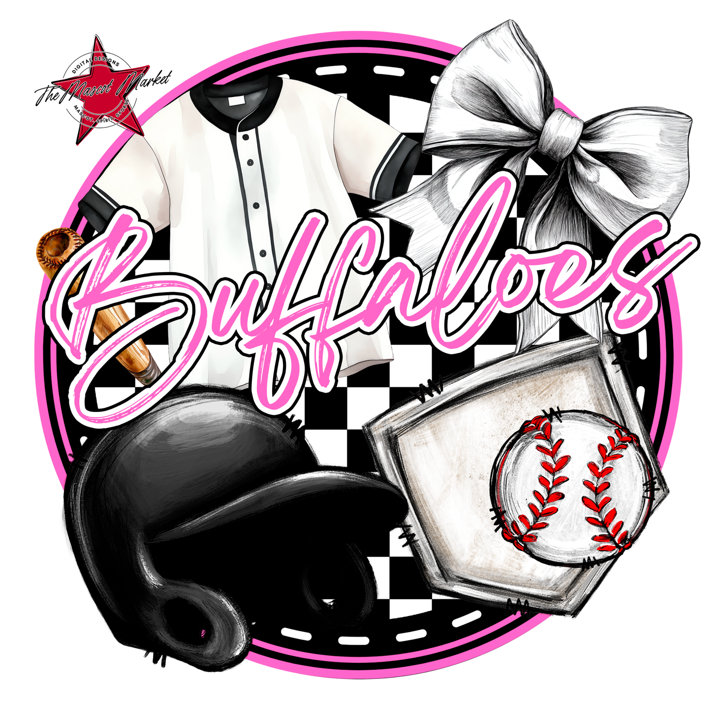 Buffaloes Circle Baseball Design-Baby Pink