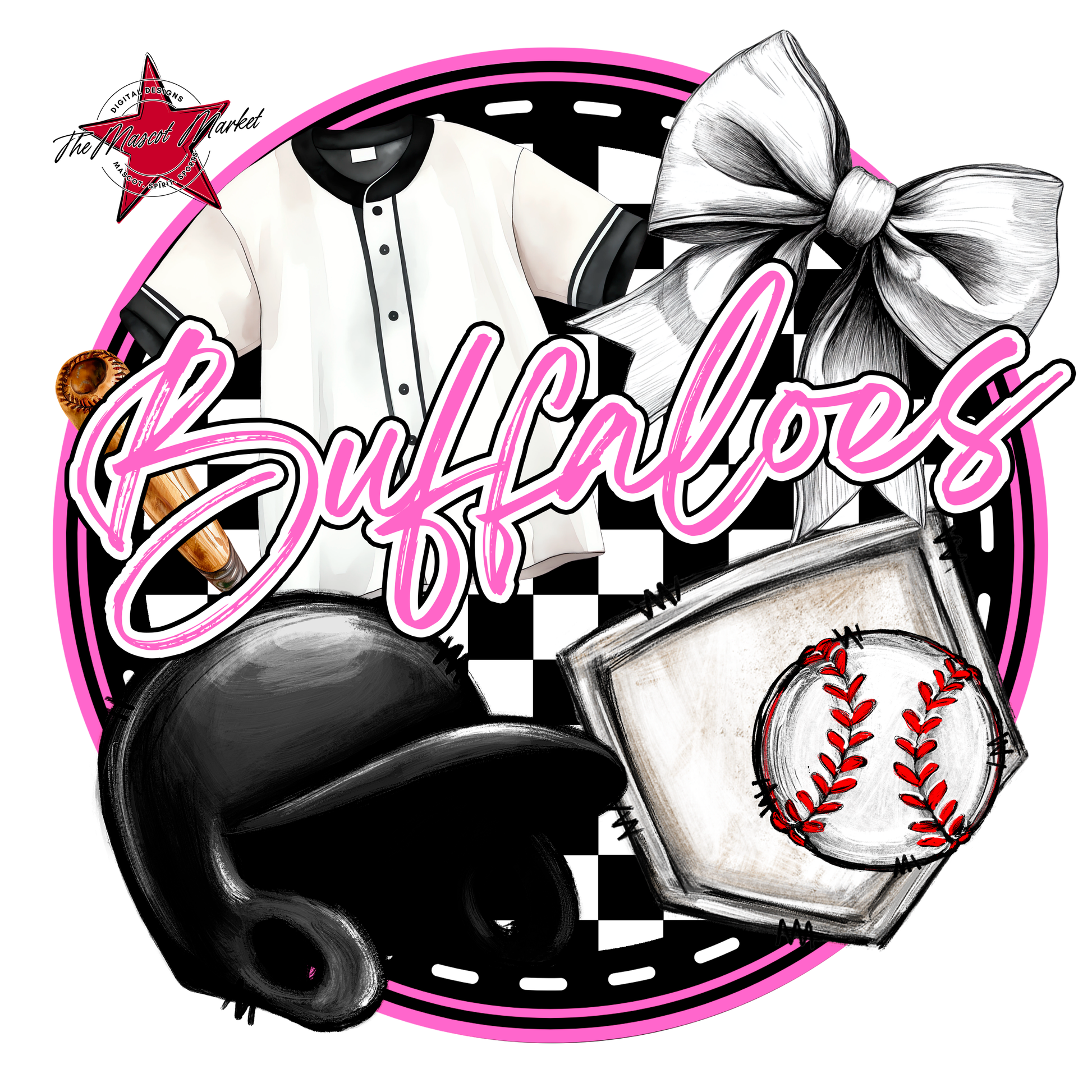 Buffaloes Circle Baseball Design-Baby Pink