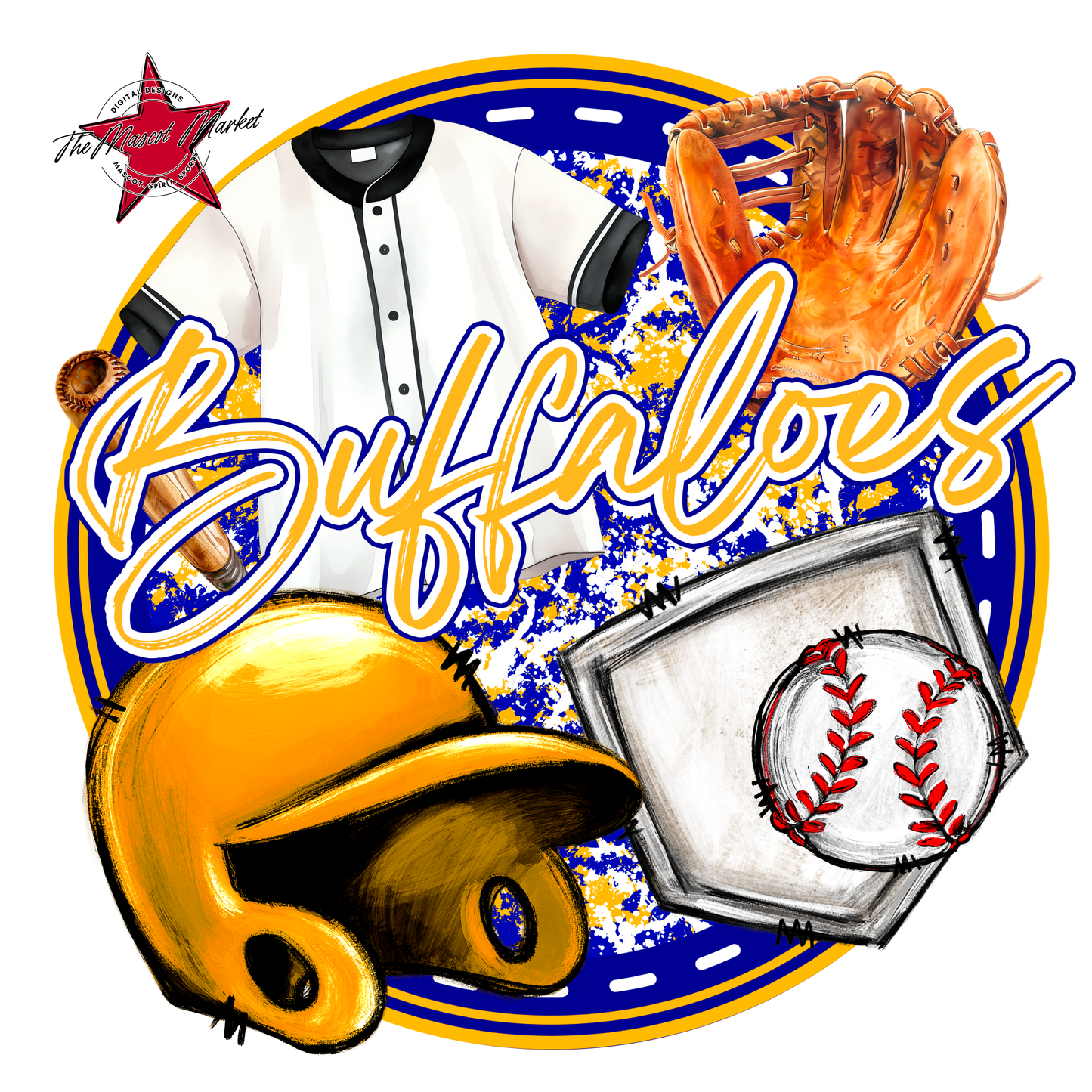 Buffaloes Circle Baseball Design-Blue-Yellow