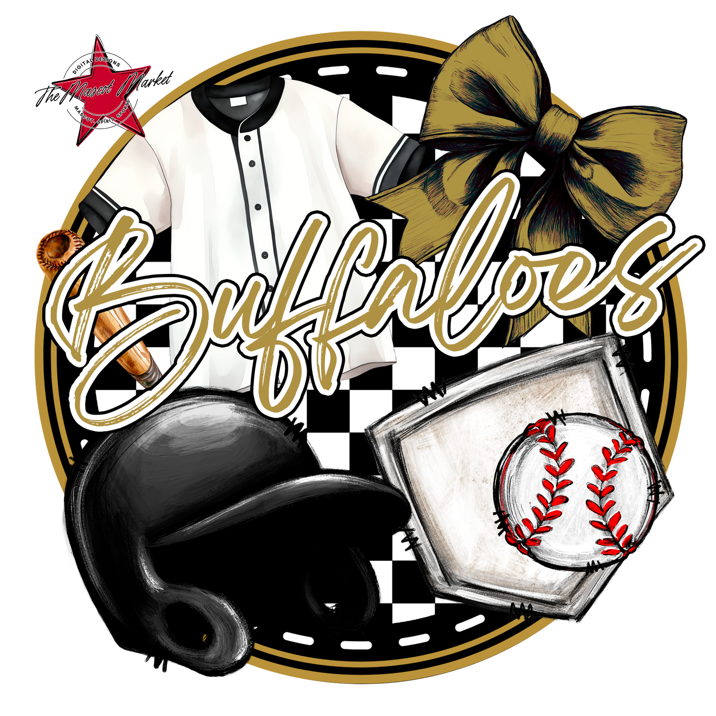 Buffaloes Circle Baseball Design-Gold