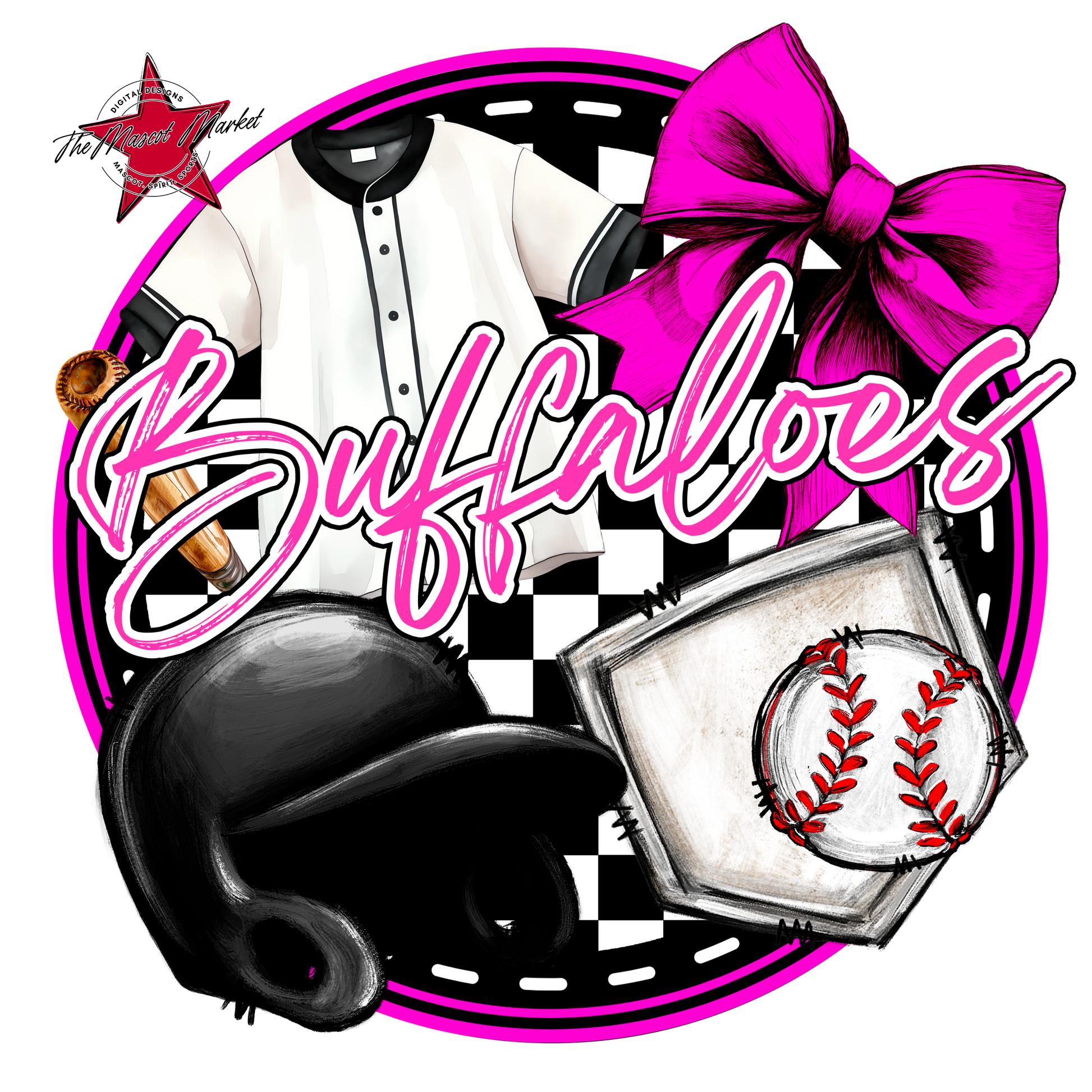 Buffaloes Circle Baseball Design-Pink