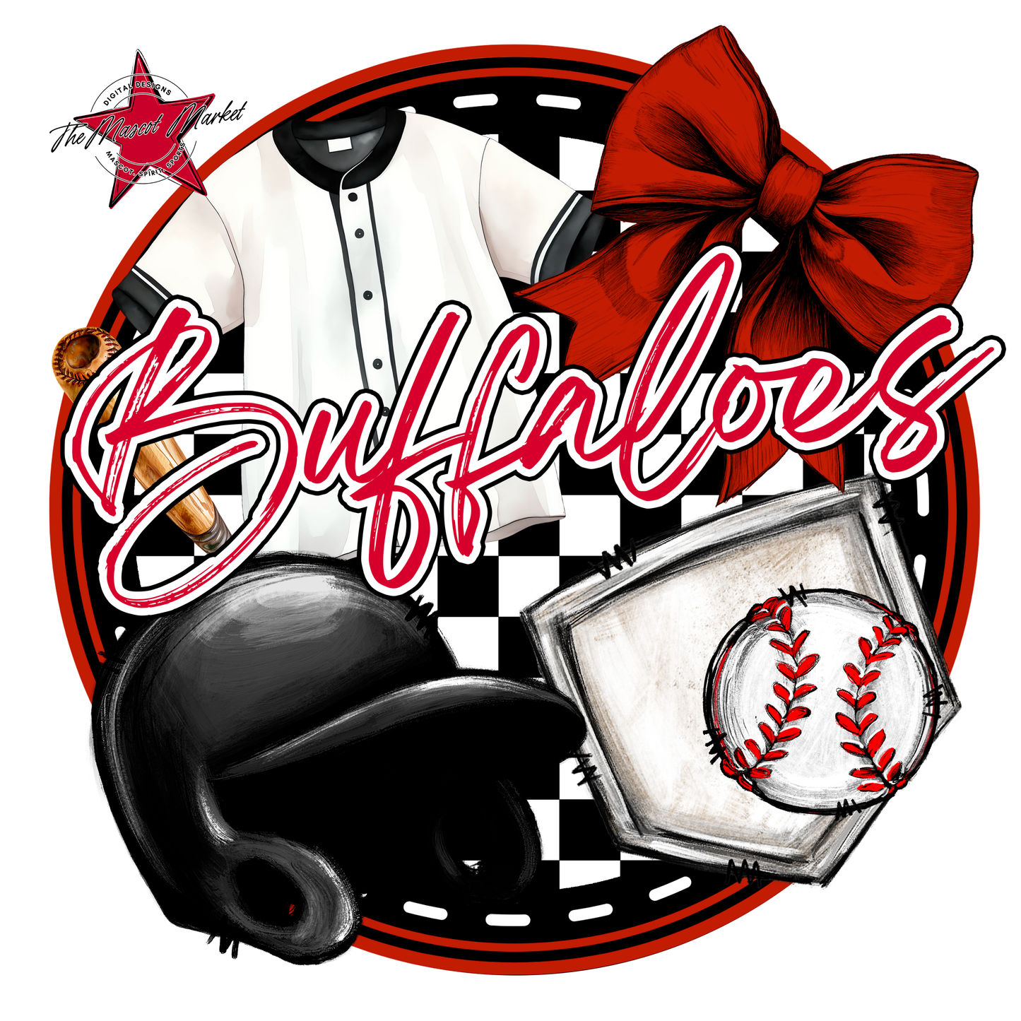 Buffaloes Circle Baseball Design-Red