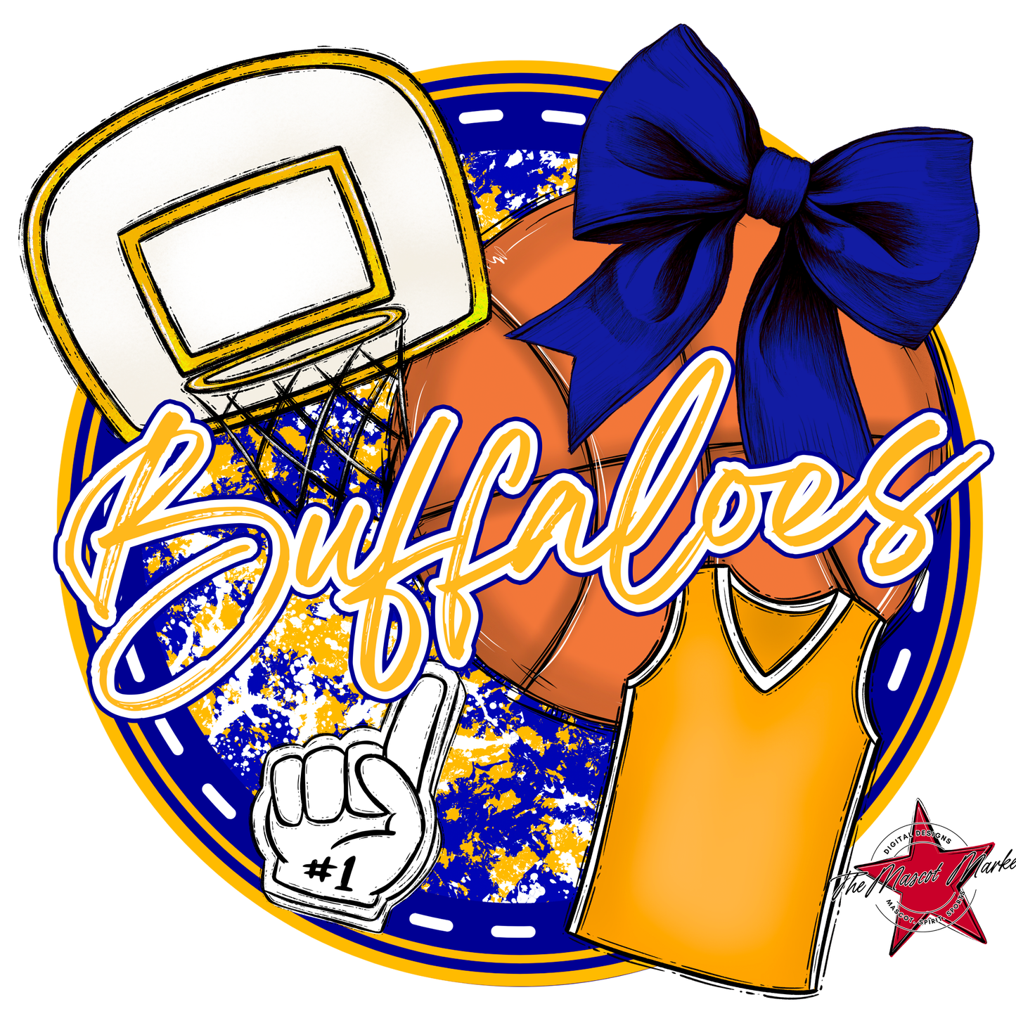 Buffaloes Circle Basketball Design-Blue-Yellow