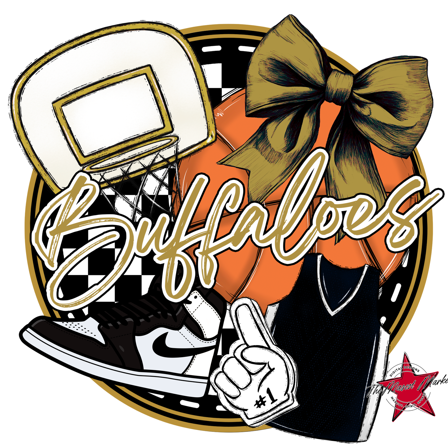 Buffaloes Circle Basketball Design-Gold