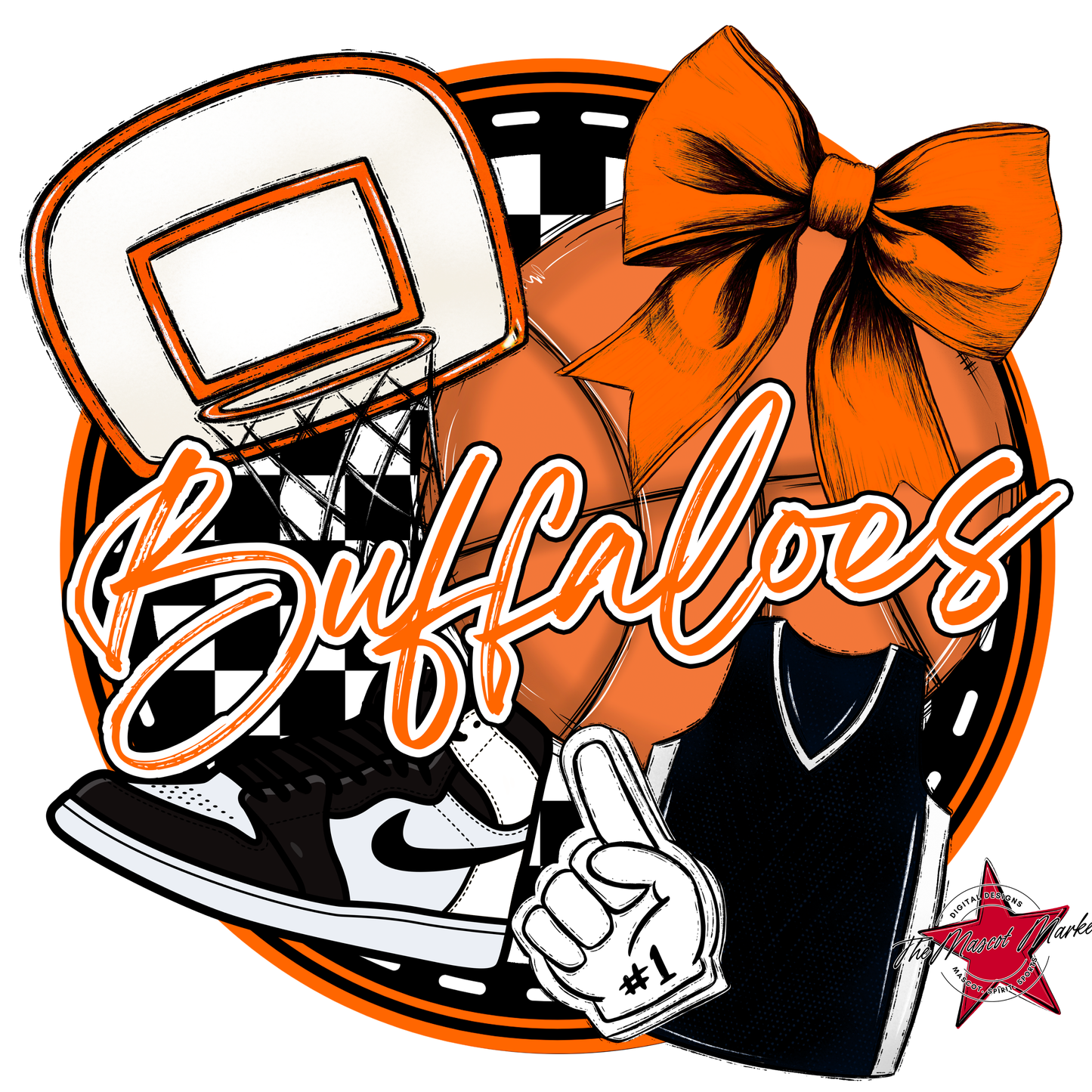 Buffaloes Circle Basketball Design-Orange