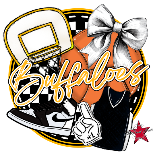 Buffaloes Circle Basketball Design-Yellow