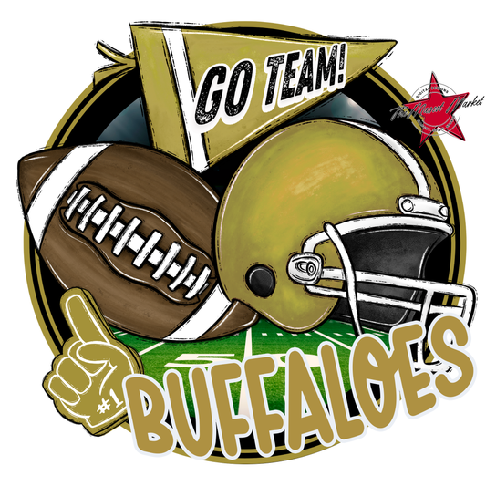 Buffaloes Circle Football Design-Gold