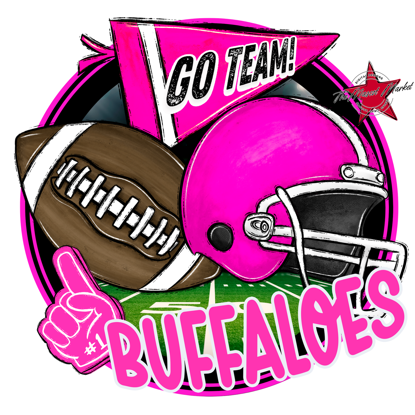 Buffaloes Circle Football Design-Pink