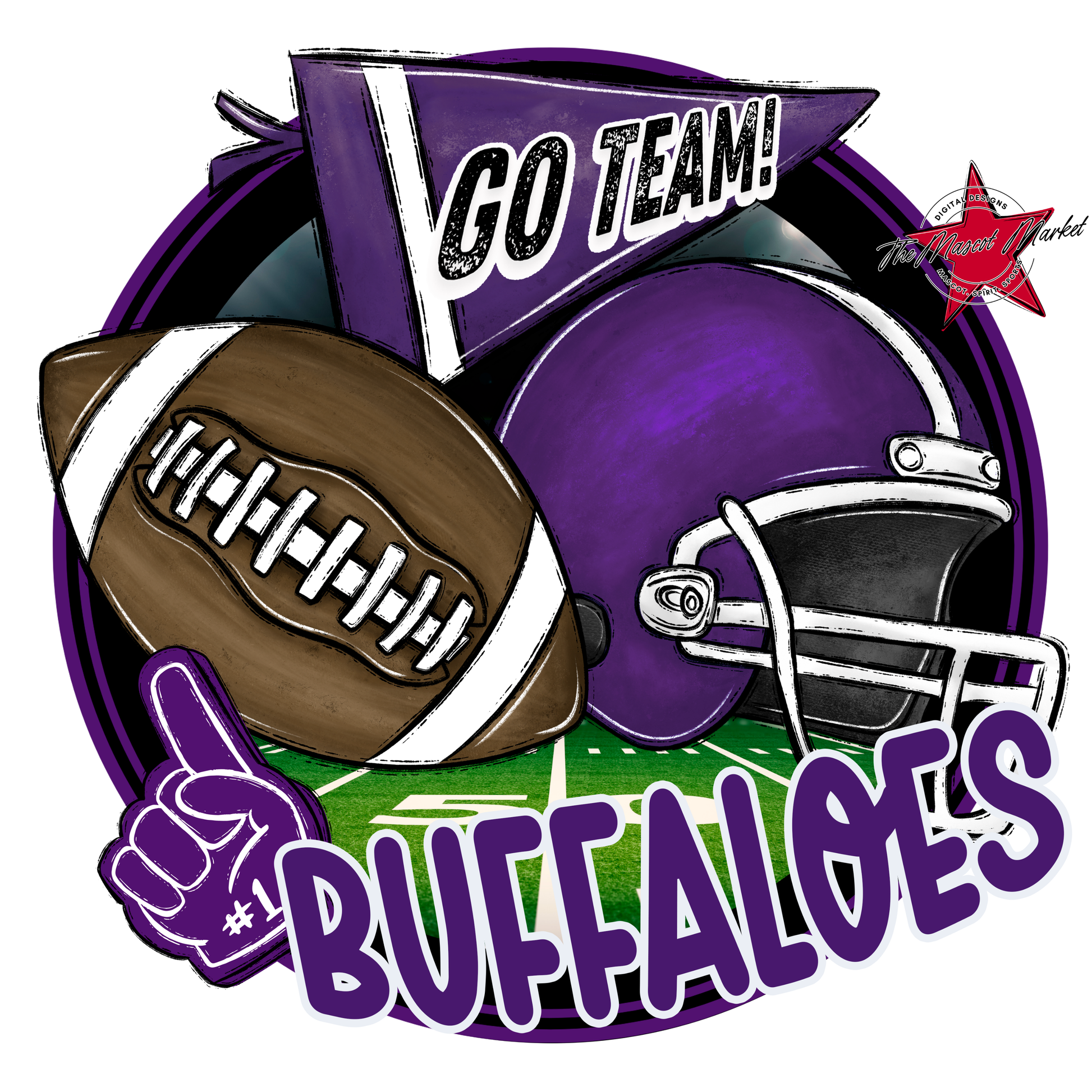 Buffaloes Circle Football Design-Purple