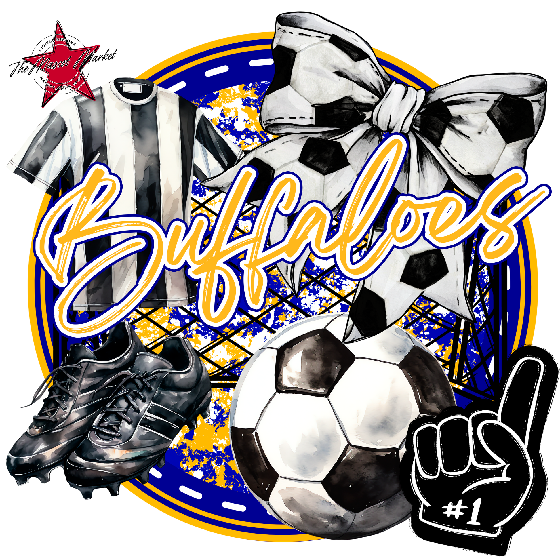Buffaloes Circle Soccer Design-Blue-Yellow
