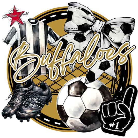 Buffaloes Circle Soccer Design-Gold