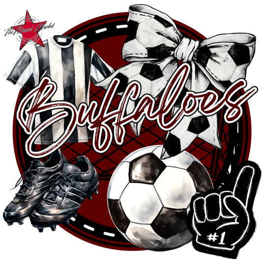 Buffaloes Circle Soccer Design-Maroon