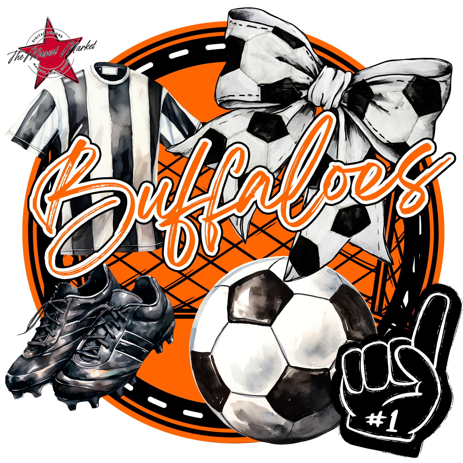 Buffaloes Circle Soccer Design-Orange