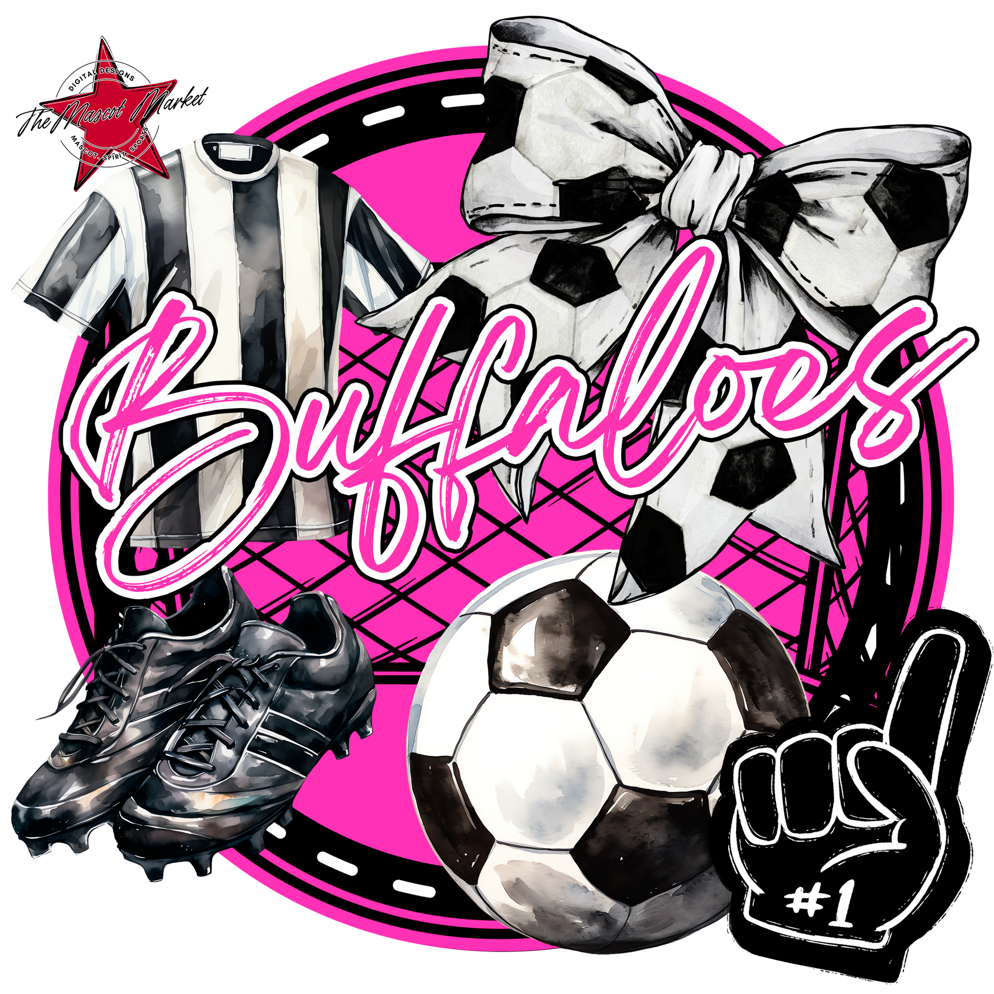 Buffaloes Circle Soccer Design-Pink
