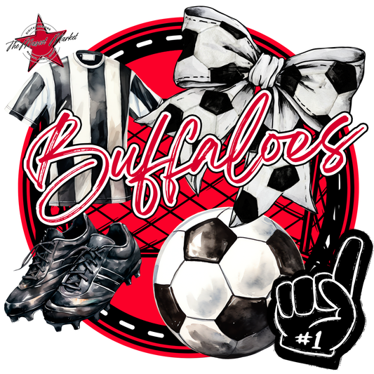 Buffaloes Circle Soccer Design-Red