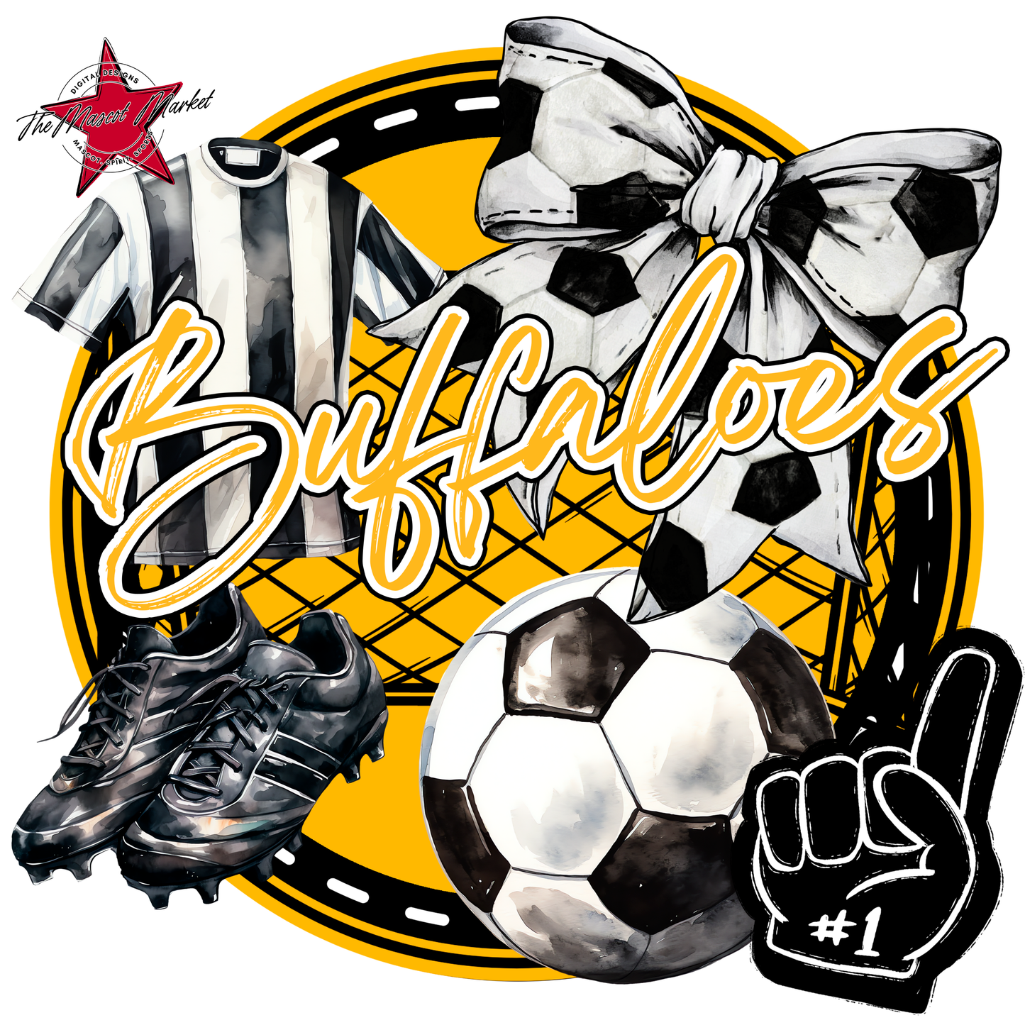 Buffaloes Circle Soccer Design-Yellow