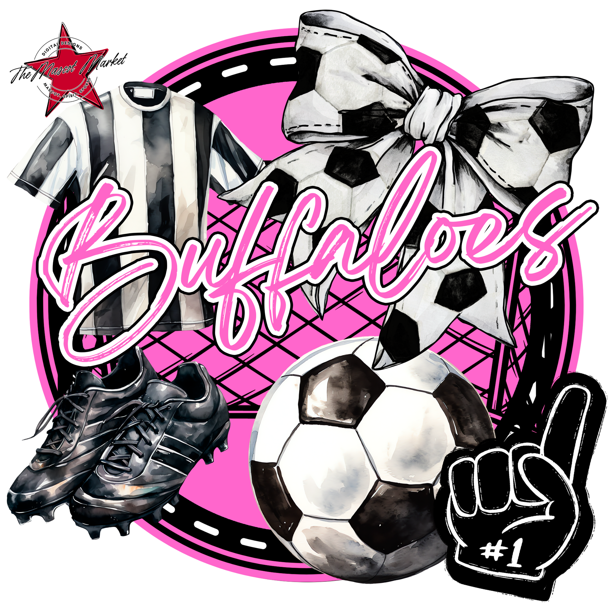 Buffaloes Circle Soccer Design-Baby Pink