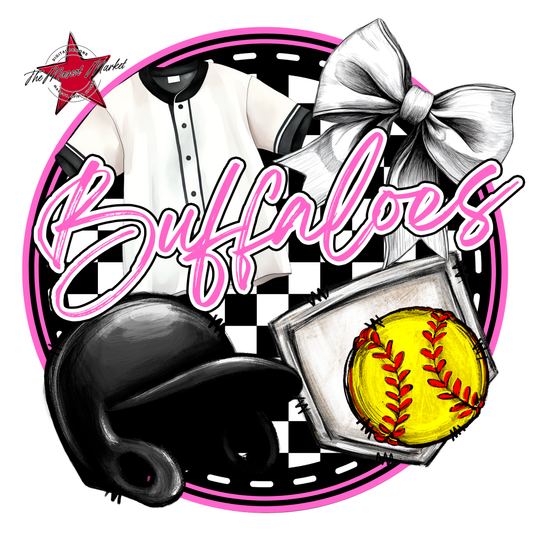 Buffaloes Circle Softball Design-Baby Pink