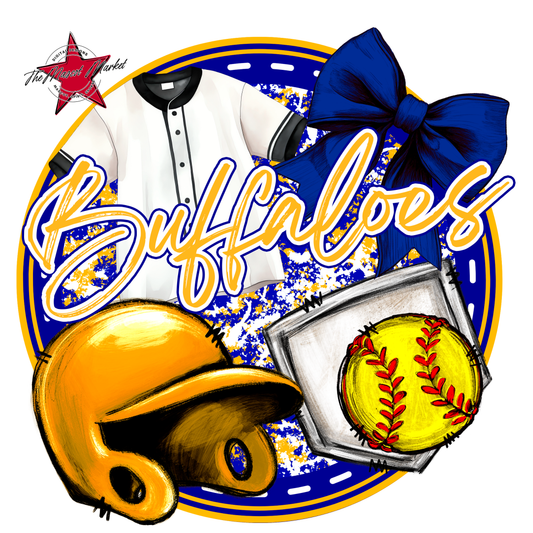 Buffaloes Circle Softball Design-Blue-Yellow