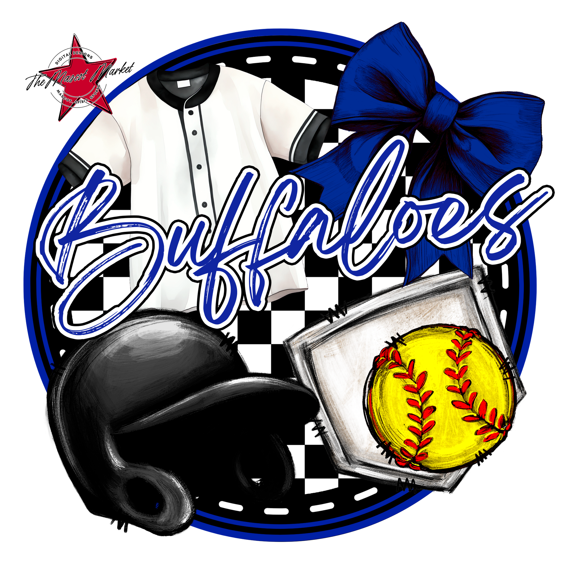 Buffaloes Circle Softball Design-Blue