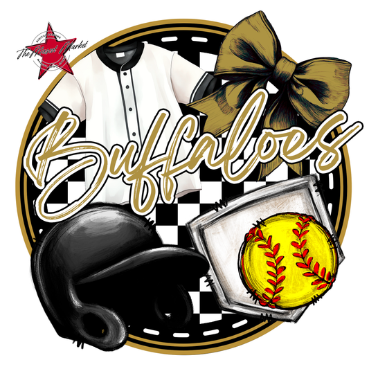 Buffaloes Circle Softball Design-Gold