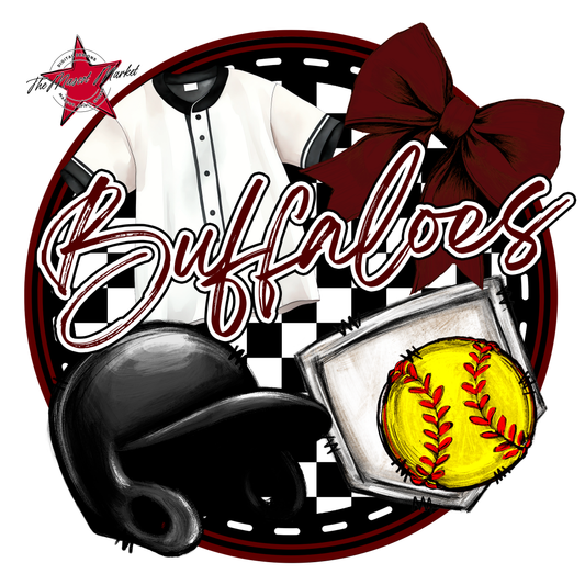 Buffaloes Circle Softball Design-Maroon