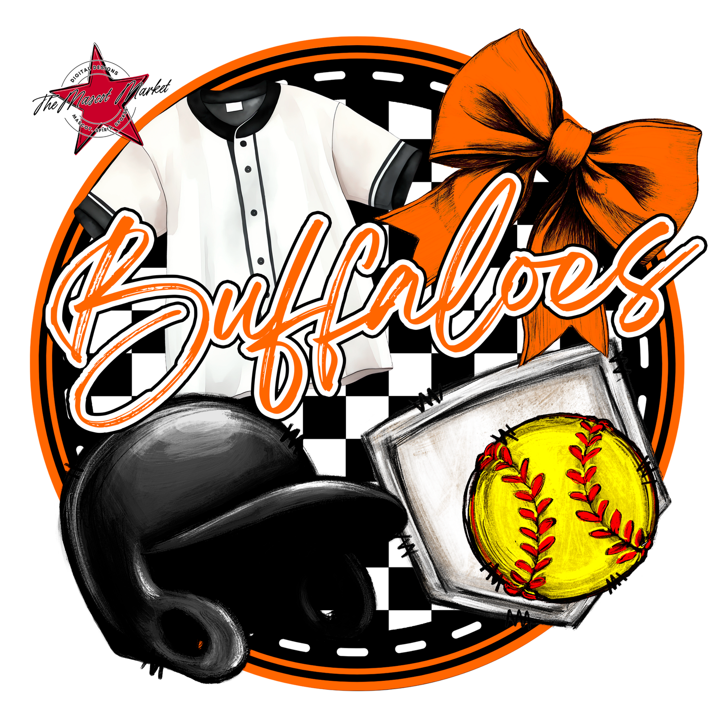 Buffaloes Circle Softball Design-Orange